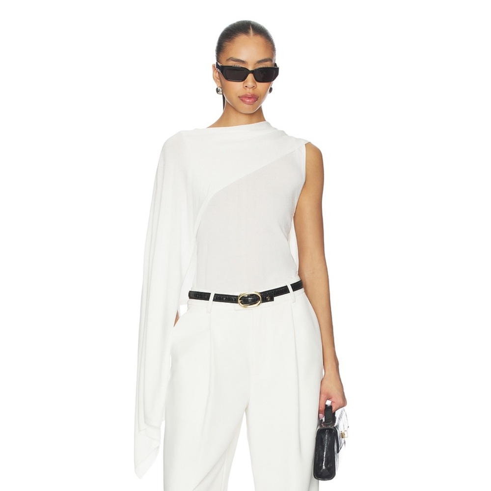 White One-Shoulder Draped Wide-Leg Jumpsuit Pants